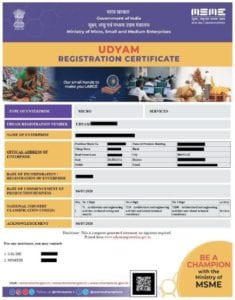 Udyog Aadhar Registration Document